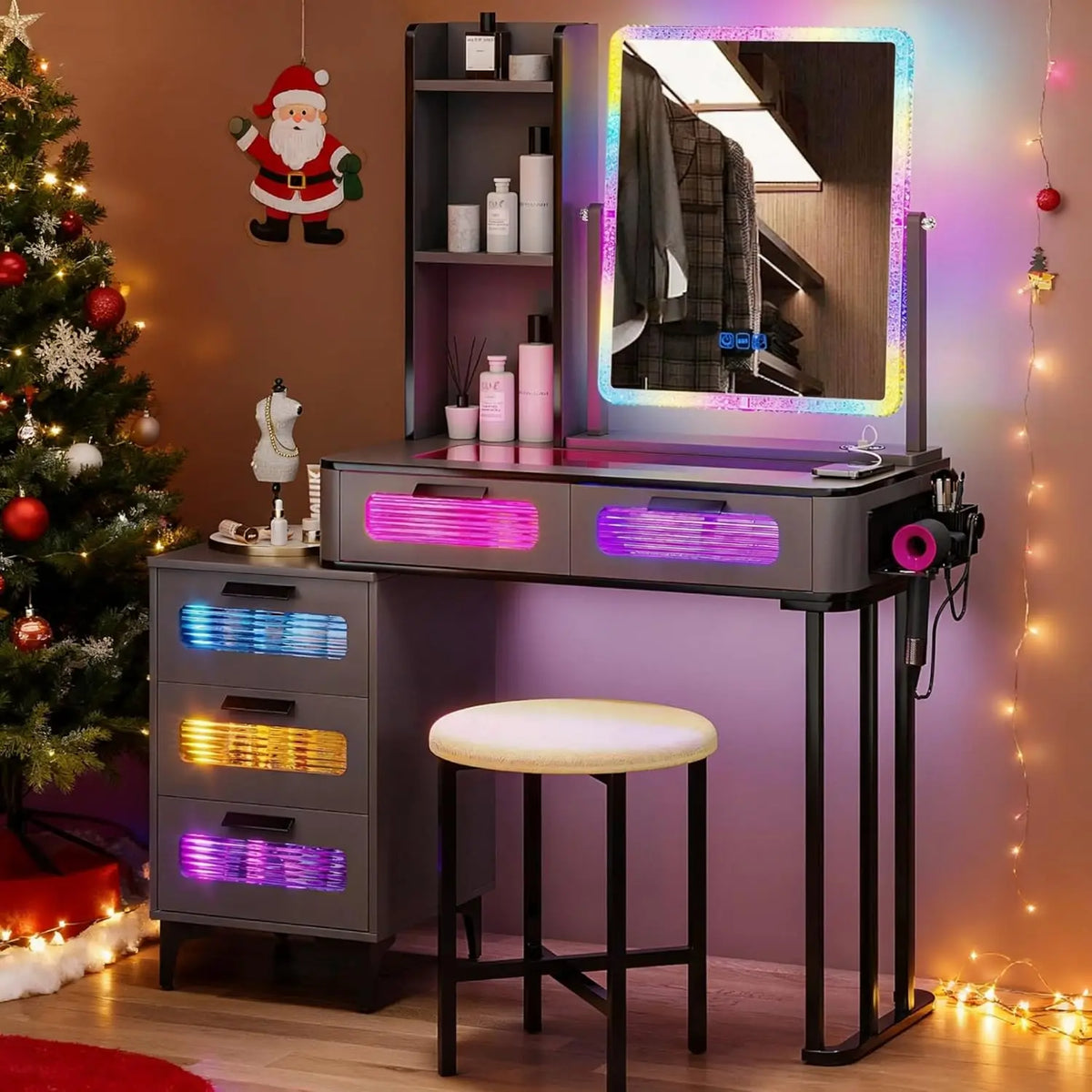 NORTHPEAK RGB LED Makeup Vanity Desk with Mirror