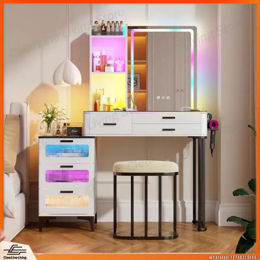 NORTHPEAK RGB LED Makeup Vanity Desk with Mirror