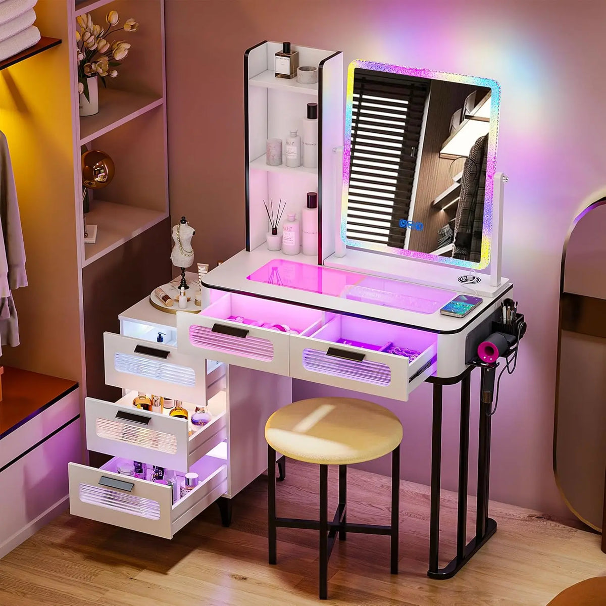 NORTHPEAK RGB LED Makeup Vanity Desk with Mirror