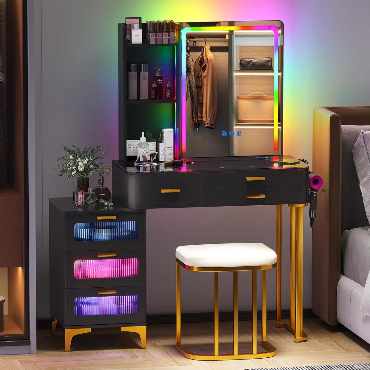 NORTHPEAK RGB LED Makeup Vanity Desk with Mirror