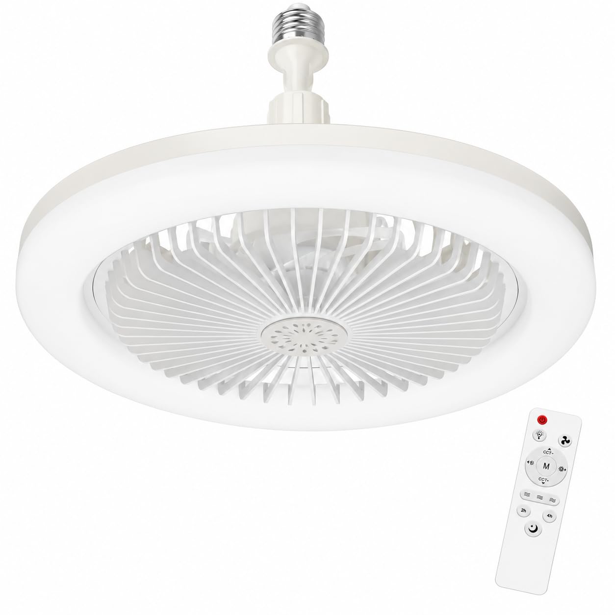 Light Socket Fans with Lights and Remote - LED Socket Fan Light, Quiet Ceiling Fan for Kitchen Bathroom Store Room Garage (White)