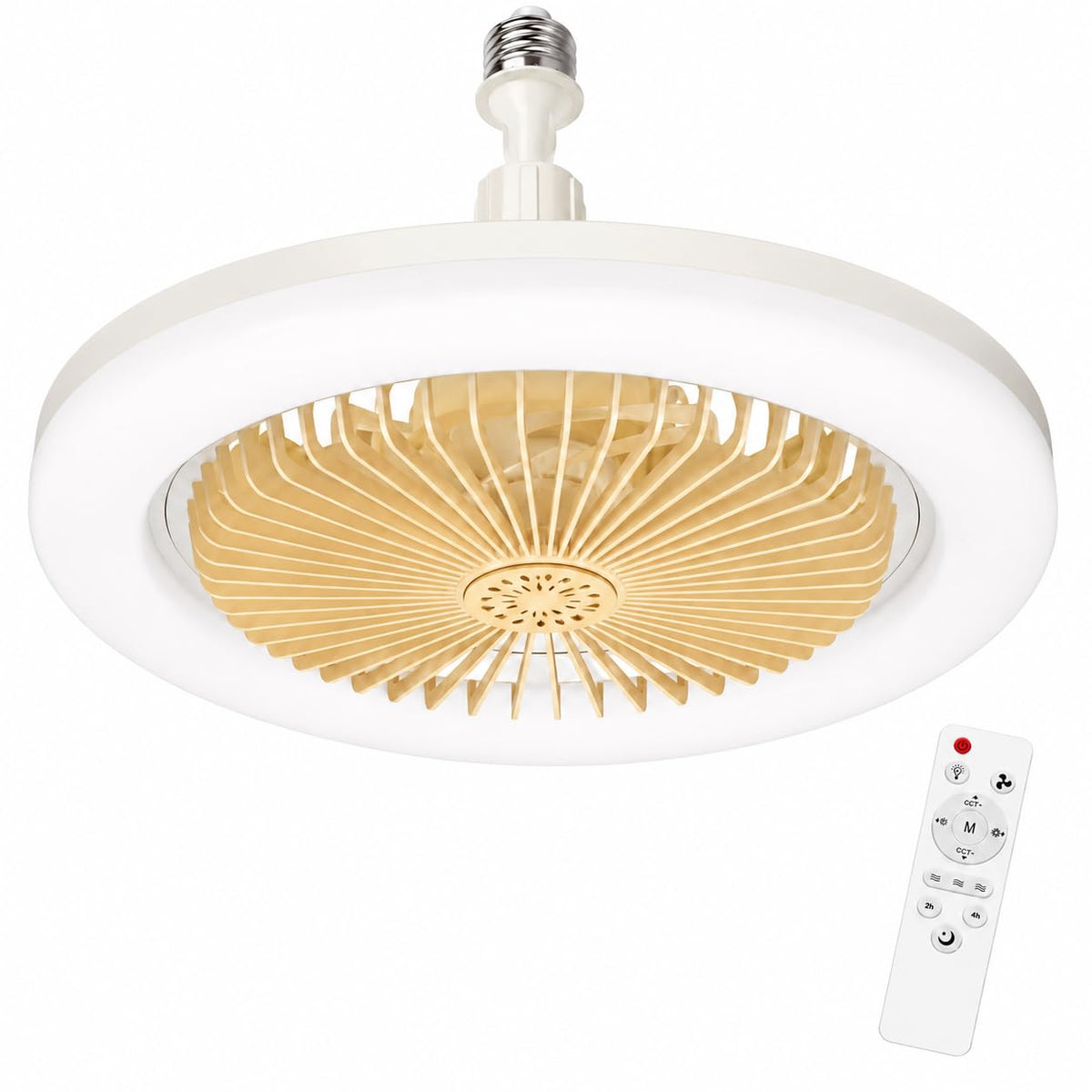 Light Socket Fans with Lights and Remote - LED Socket Fan Light, Quiet Ceiling Fan for Kitchen Bathroom Store Room Garage (White)