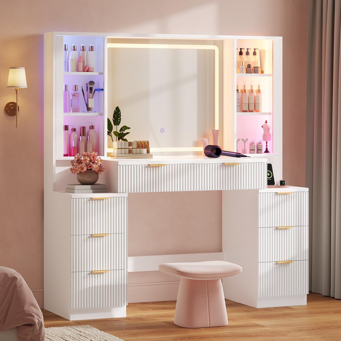 Fluted LED Vanity Desk