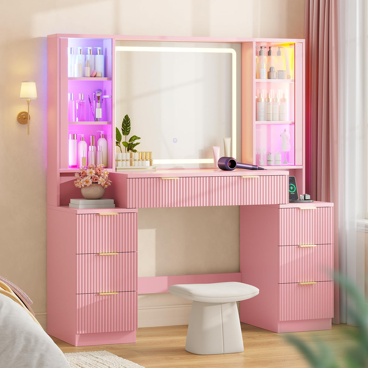 Fluted LED Vanity Desk