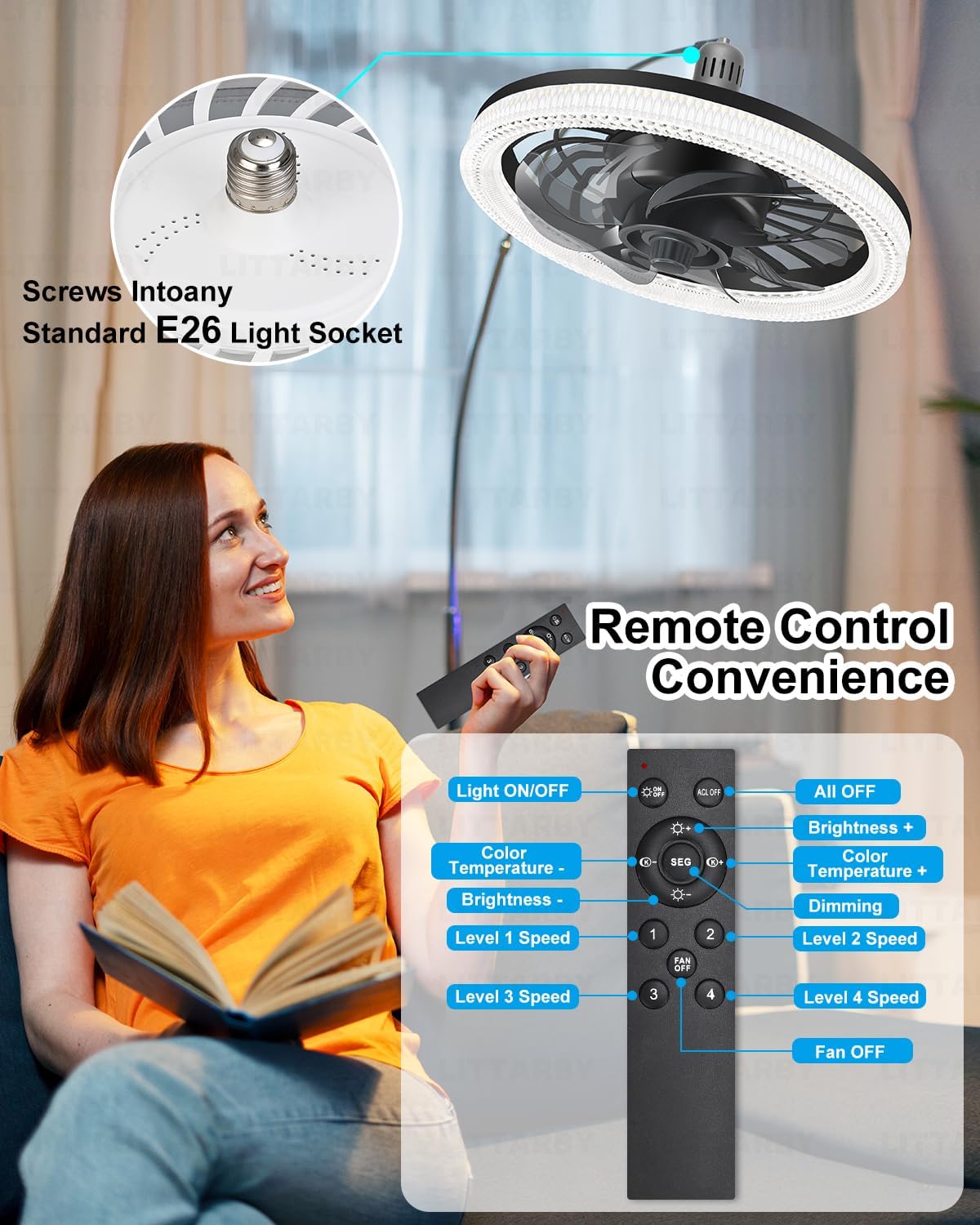 Dimmable Socket Fan Light