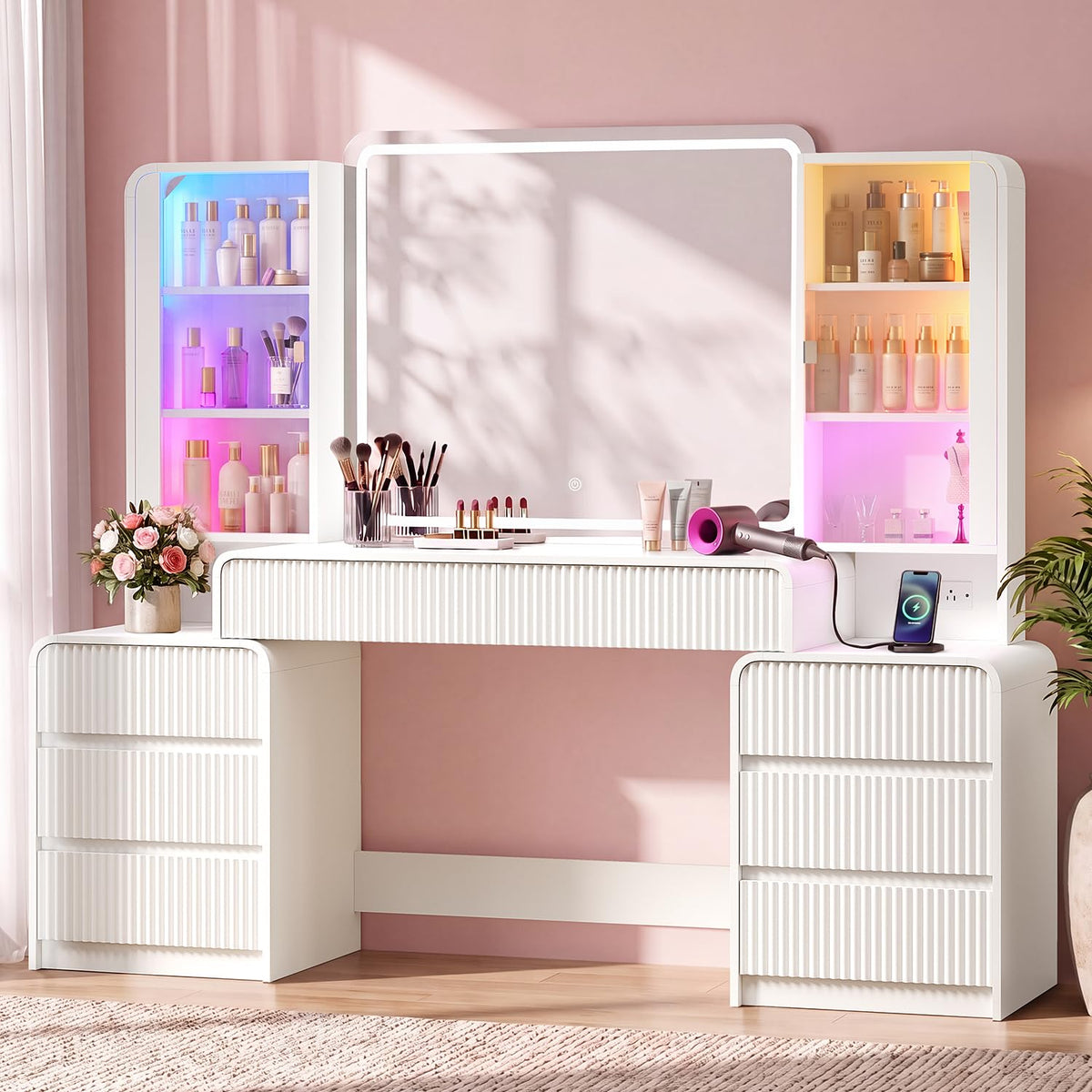 Fluted LED Vanity Desk