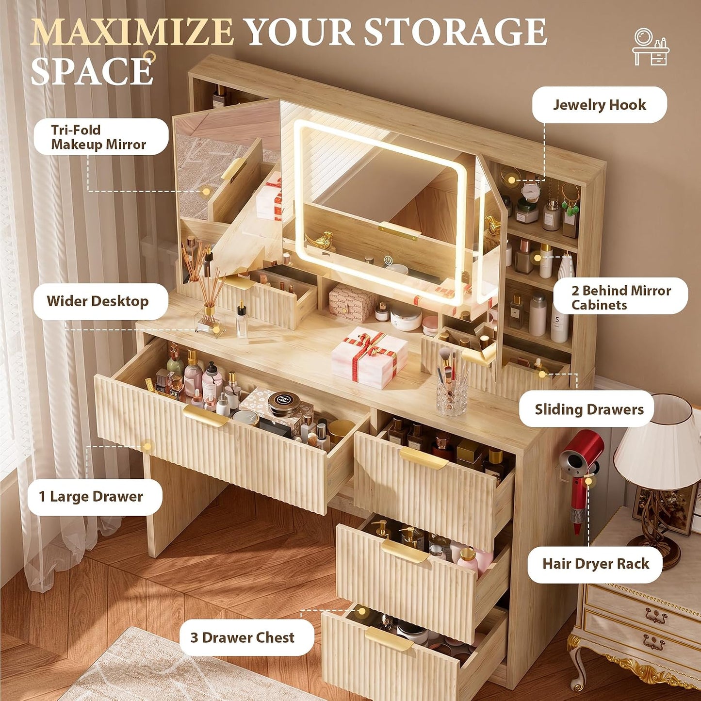 3-Way Mirror Vanity Desk