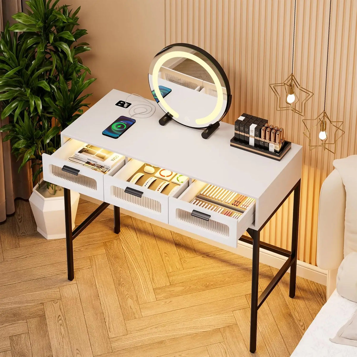 NORTHPEAK RGB LED Makeup Vanity Desk with Mirror
