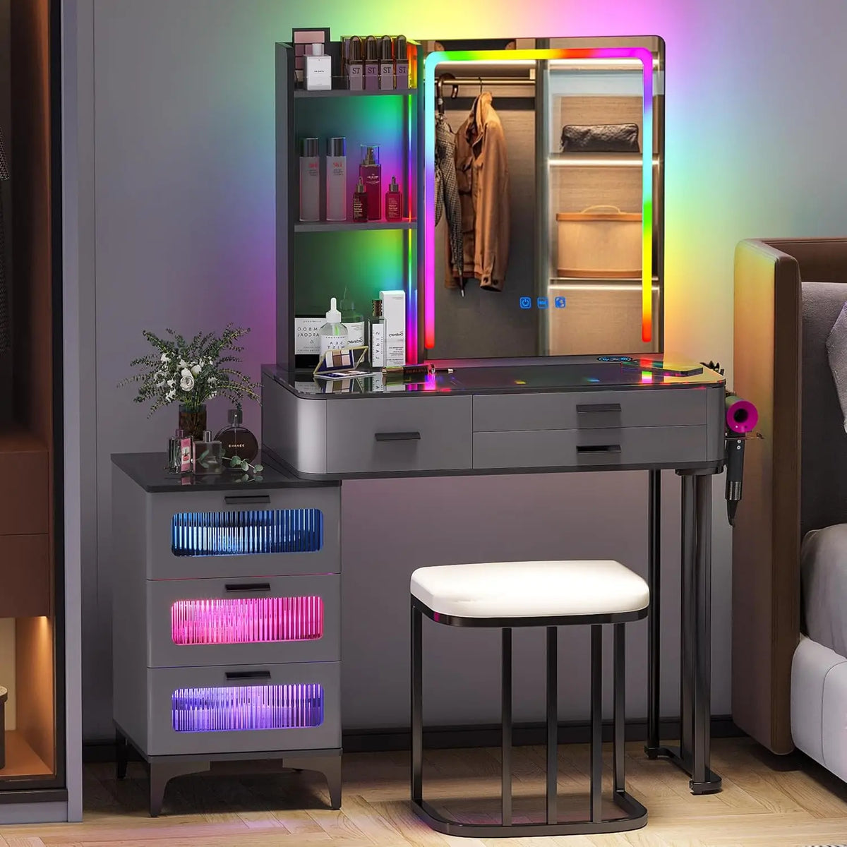 NORTHPEAK RGB LED Makeup Vanity Desk with Mirror