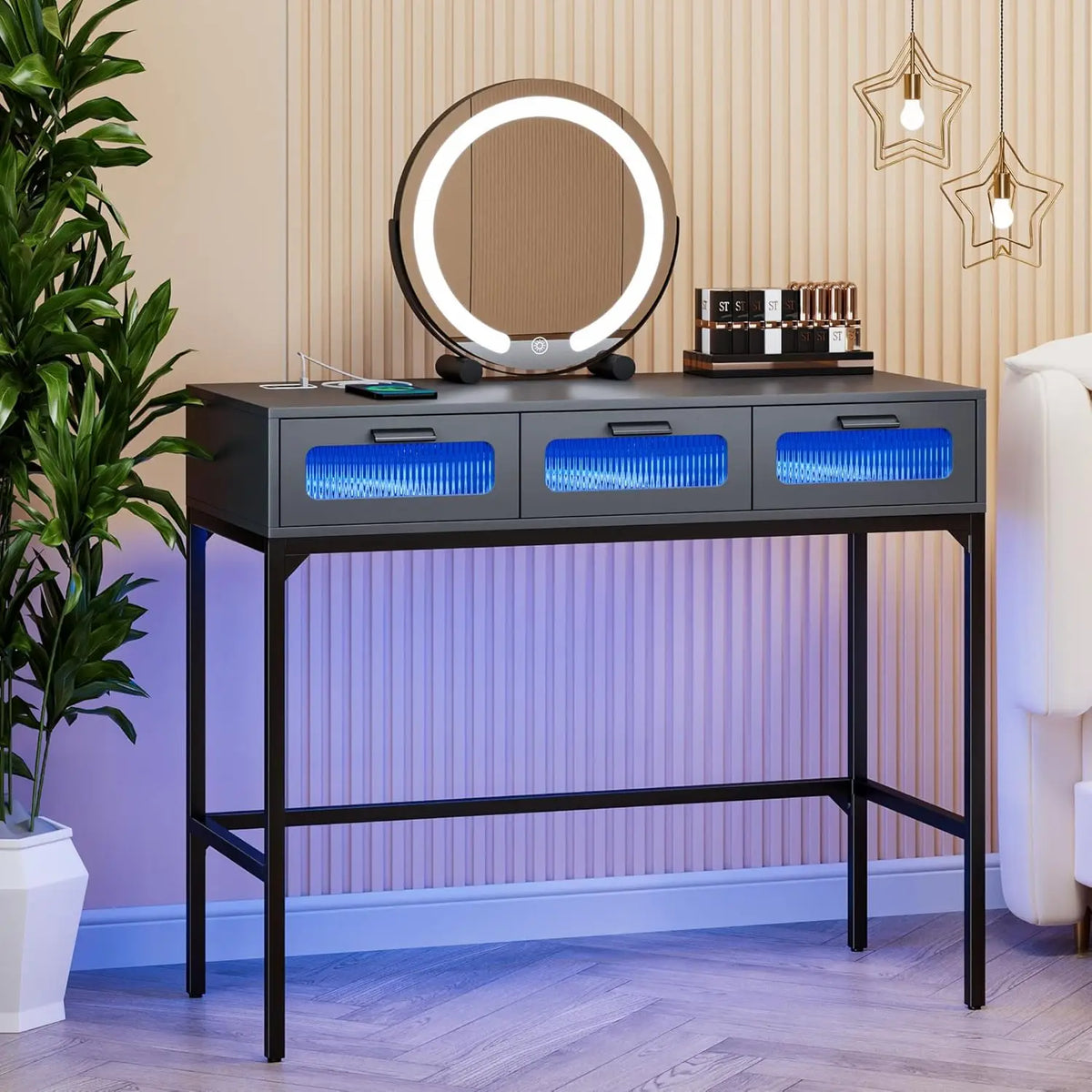 NORTHPEAK RGB LED Makeup Vanity Desk with Mirror