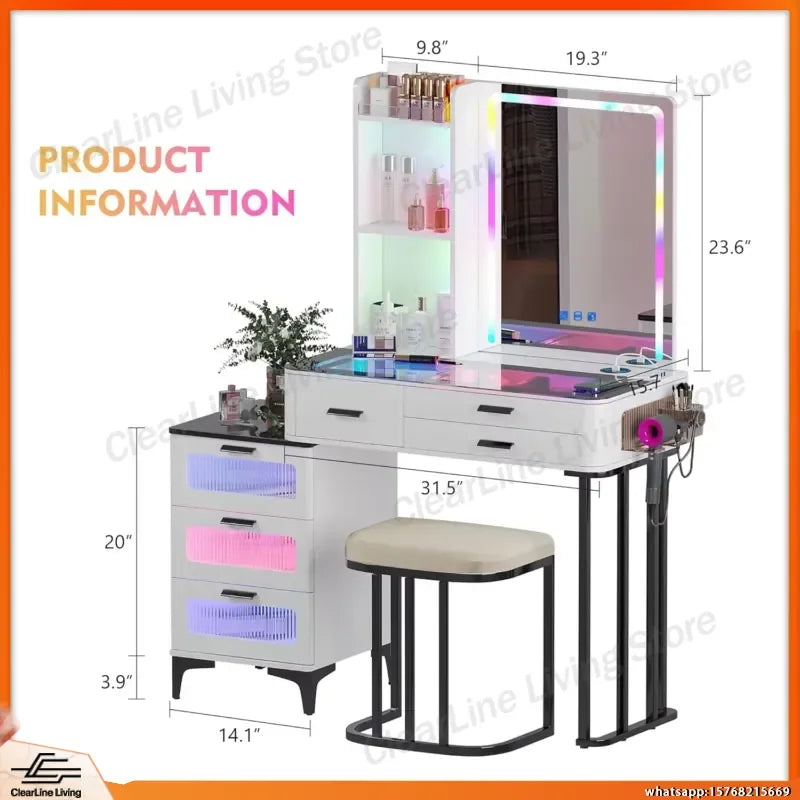 NORTHPEAK RGB LED Makeup Vanity Desk with Mirror