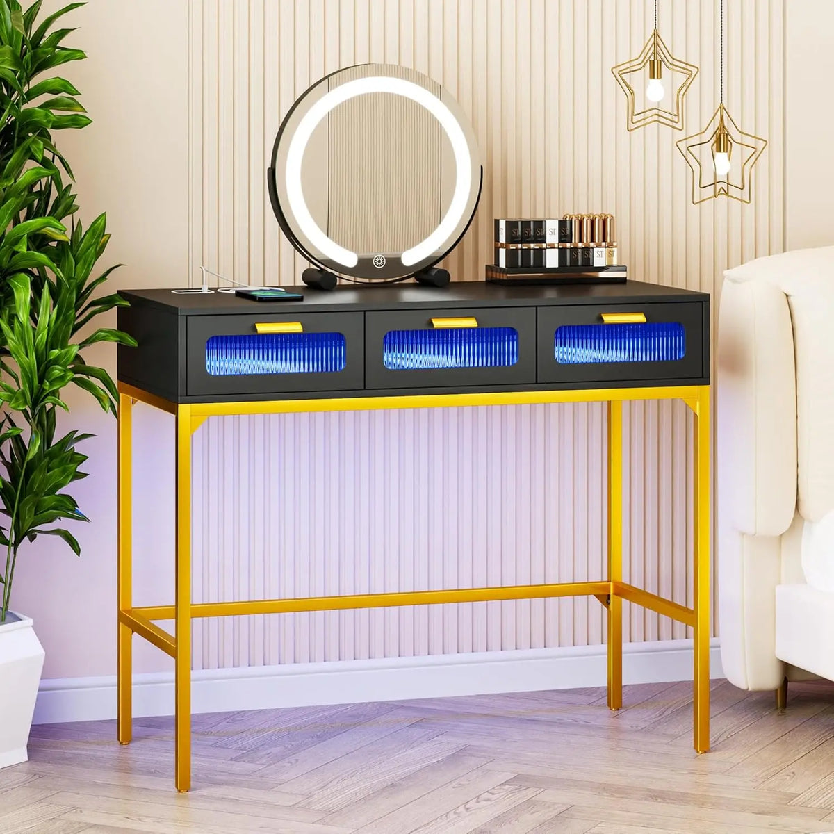 NORTHPEAK RGB LED Makeup Vanity Desk with Mirror