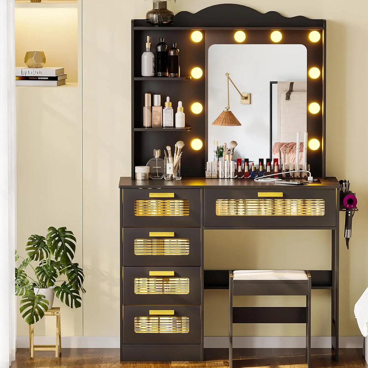 NORTHPEAK RGB LED Makeup Vanity Desk with Mirror