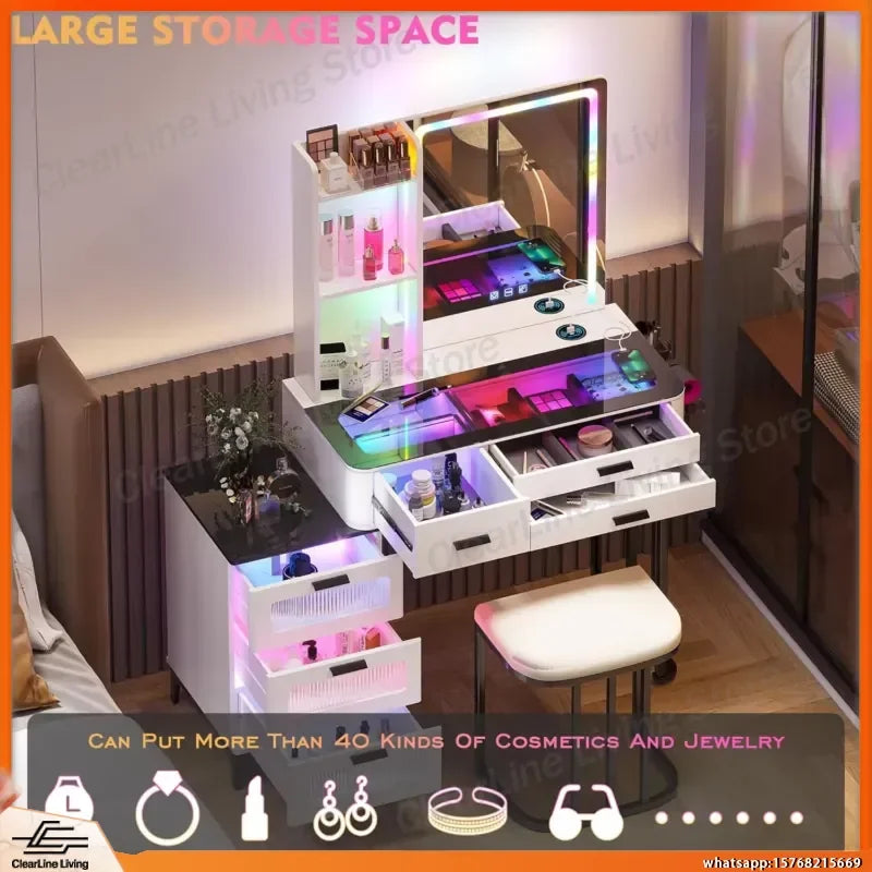 NORTHPEAK RGB LED Makeup Vanity Desk with Mirror